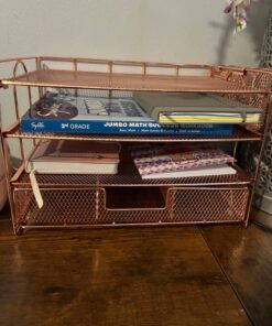 gianotter Paper Letter Tray Organizer with File Holder, 4-Tier Desk Accessories & Workspace Desk Organizers with Drawer and 2 Pen Holder for Office Supplies (Rose Gold) Rose Gold 47 71SkU1YRqfL