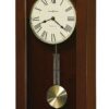 Howard Miller Continental Wall Clock 625-468 ? Cherry Bordeaux Finish, Circular Brushed Brass Pendulum Bob, Quartz Single-Chime Movement, Volume Control