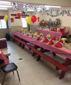 Red Gingham Plastic Tablecloth Roll With Cutter, 100' x 52" - Heavy Duty Party Table Cloth In Self Cutting Box - For Picnics, BBQs, and Birthday Parties - By Clearly Elegant Gingham Red 43 71SmcXe4aiL