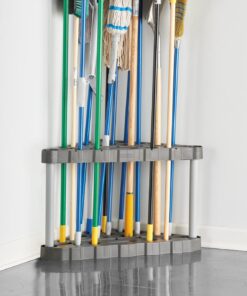 Rubbermaid Plastic Garage Corner Tool Tower Rack, Easy to Assemble, Organizes up to 30 Long-Handled Tools/Rakes/ Brooms/Shovles for Home/House/Outdoor/Sheds Corner Tower 26 71Smjnx67cL