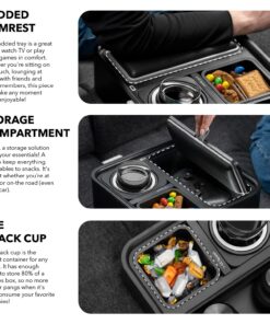 CouchConsole Original Tray - Drinks & Snacks Sofa Caddy with Armrest, Table with Phone Stand- TV Remote Control Storage and Organizer - for Living Rooms, RV, and Cars, Black/Gray Black and Gray 27 71SmwgPuTtL