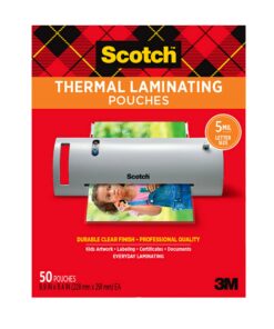 Scotch Thermal Laminating Pouches, 50 Count, Clear, 3 mil., Laminate Homemade Ornaments, Christmas Banners and Gift Tags, Ideal Holiday Supplies, Fits Letter Sized (8.9 in. × 11.4 in.) Paper 50-Pack