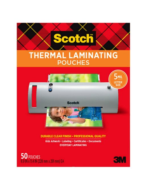 Scotch Thermal Laminating Pouches, 50 Count, Clear, 3 mil., Laminate Homemade Ornaments, Christmas Banners and Gift Tags, Ideal Holiday Supplies, Fits Letter Sized (8.9 in. × 11.4 in.) Paper 50-Pack