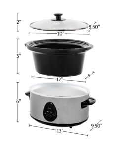 OVENTE Electric Slow Cooker with 3.7 Qt Ceramic Pot and 3 Cooking Settings, Dishwasher-Safe Stoneware, Tempered Glass Lid, Portable Multicooker Perfect for Soups Sauces Stews & Dips, Silver SLO35ABR 3.7 Quart 15 71SqDx oDTL
