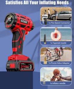 AUTDER Tire Inflator Air Compressor, 21V Battery Powered Tire Pump, 180PSI Pistol-shaped Handheld Air Pump with Digital Pressure Gauge, Automatically Shut Off, Perfect for Cars, Motorcycles, Bikes Red 17 71SrpXmSb5L