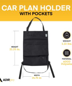 Adir Corp. Blueprints Car Holder - Plans Holder for Trucks and Cars with Multiple Slots and Front Zippered Pocket - Blueprint Holder for Truck, Map Holder for Car 12 71SsTARNDL