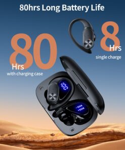 Bluetooth Headphones Wireless Earbuds 80hrs Playtime Wireless Charging Case Digital Display Sports Ear buds with Earhook Premium Deep Bass IPX7 Waterproof Over-Ear Earphones for TV Phone Laptop Black M 24 71SsW4AQEsL