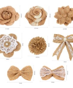 LEOBRO 24PCS Burlap Flowers, 8 Styles Natural Handmade Rustic Rose Flower Bowknot with Faux Pearls for DIY Craft Bouquets Home Wedding Christmas Party Decoration 20 71SsdEtfyBL