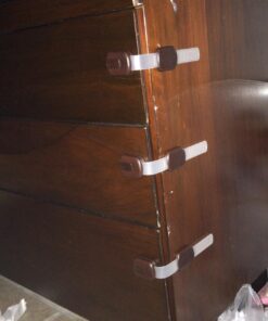 Baby Safety Locks | Child Proof Cabinets, Drawers, Appliances, Toilet Seat, Fridge and Oven | Tools Not Required | Uses 3M Adhesive with Adjustable Strap and Latch System (6-Pack, Brown) 51 71St MplzuL