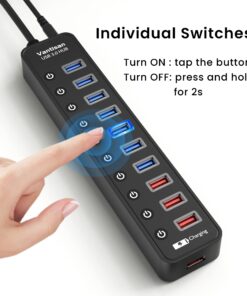 vantisan Powered USB 3.0 hub, 11-Port USB Hub Splitter Extension 7 USB 3.0 Data Ports + 4 Smart Charging Ports with Separate LED On/Off Switches and 12V/3A Power Adapter for USB Devices. black 31 71SuiD9LNGL