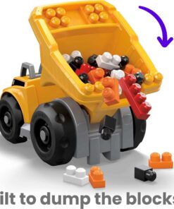 MEGA Bloks Cat Fisher-Price Toddler Blocks Building Toy, Large Dump Truck with 25 Pieces, 1 Figure, Yellow, Gift Ideas for Kids 24 71SvJBzQ62L