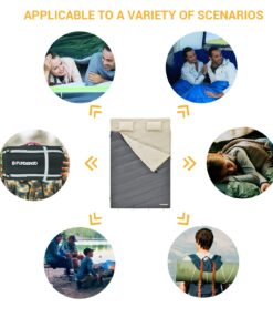 FUNDANGO 3-in-1 XL Queen Double 2 Person Sleeping Bag with 2 Pillows for Family, Couple, Adult, Oversize Lightweight Waterproof Warm Weather Sleeping Bag for Camping, Hiking, Backpacking, Blue BLACK 13 71SvunITefL