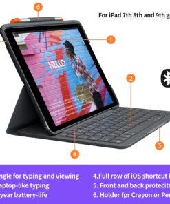 Logitech iPad (7th, 8th and 9th generation) Keyboard Case | Slim Folio with integrated wireless keyboard (Graphite), 7.3" x 10.1" x 0.9" Tablet Keyboard 17 71SxkS7it6L