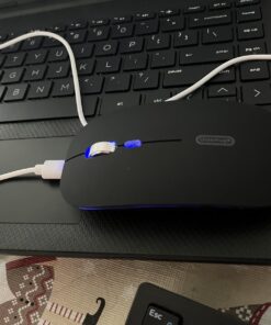 Uiosmuph LED Wireless Mouse, G12 Slim Rechargeable Silent Mouse, 2.4G Portable USB Optical Computer Mice with USB Receiver and Type C Adapter (Matte Black) Matte Black 37 71Sxn1mmgcL