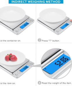 (Upgraded) AMIR Digital Kitchen Scale, 500g Mini Pocket Jewelry Scale, Cooking Food Scale, Back-Lit LCD Display, 2 Trays, 6 Units, Auto Off, Tare, PCS, Stainless Steel (Batteries Included) Silver 25 71T ZrFRcL