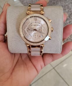 Michael Kors Parker Women's Watch, Stainless Steel and Pavé Crystal Watch for Women with Steel, Leather, or Silicone Band Blush/Rose gold 27 71T1hAqTZ4L