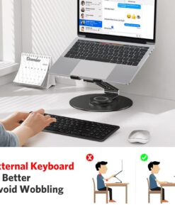 Alternative view of OMOTON Adjustable Laptop Stand with 360 Rotating Base, Ergonomic Laptop Riser for Collaborative Work, Dual Rotary Shaft Fully Foldable for Easy Storage, Fits All Laptops up to 16 inches, Black