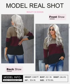 Alternative view of Dokotoo Womens Color Block Sweaters Long Sleeve Crewneck Pullover Knit Jumper Tops Large D Red