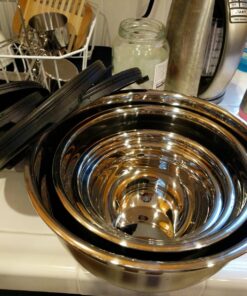 Bellemain Stainless Steel Non-Slip Mixing Bowls with Lids (4-Piece Set) 4 Piece Silver /Black 57 71T1u9 aJUL