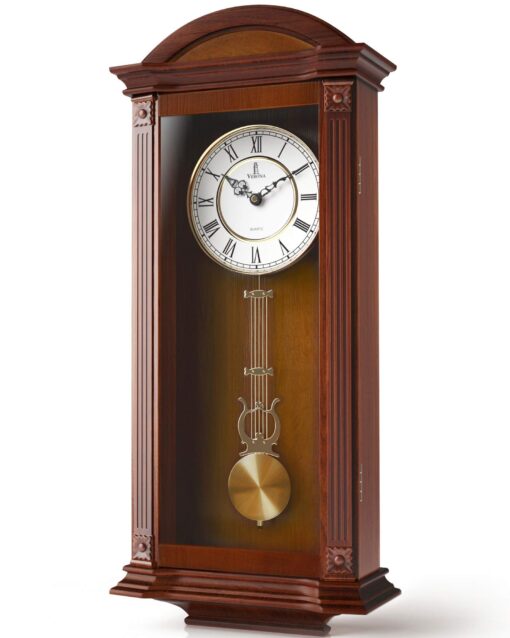 Pendulum Wall Clock Battery Operated - Large Hanging Grandfather Wall Clock with Pendulum - Quiet Wood Pendulum Clock - Wooden Wall Clock for Living Room Decor, Office & Home Décor Gift 27x11 Medium Wood