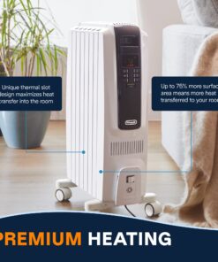 DeLonghi Dragon Digital Oil Filled Radiator Heater, 1500W Electric Space Heater for indoor use, programmable timer, Energy Saving, full room heater with safety features TRD40615E White 19 71T4FCgHiL