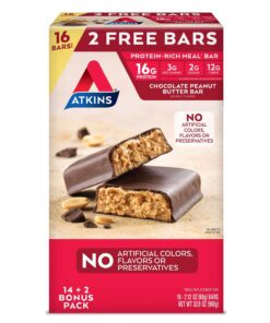 Atkins Meal Bar Chocolate Peanut Butter Pack (14 Count + 2 Bonus Bars)