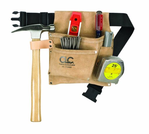 Custom LeathercraftIP489X Suede Tool Bag & Poly Web Belt, 3 Pocket , Tan