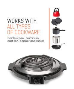 Elite Gourmet ESB-300X Single Countertop Coiled Burner, 1000 Watts Electric Hot Plate, Temperature Controls, Power Indicator Lights, Easy to Clean, Black 17 71T5JIz4D2L