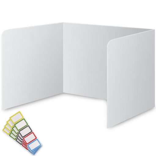 22 Pack Classroom Privacy Shields for Student Desks - Easy to Clean Plastic Sneeze Guard Folder Desk Divider Study Carrel - Classroom Materials for School Teachers - Includes Extra Labels White - 22 Pack