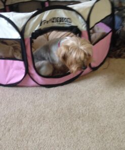 PET4FUN PN935 29" Portable Pet Puppy Dog Cat Animal Playpen Yard Crates Kennel w/Premium 600D Oxford Cloth, Tool-Free Setup, Carry Bag, Removable Security Mesh Cover/Shade, 2 Storage Pockets(Pink) Upgrade Version: 29" x 29" x 17" Medium Pink 68 71TAnjG1o L