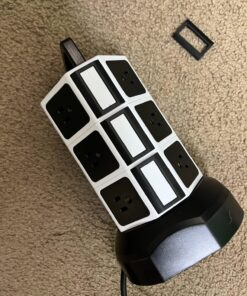 Power Strip Tower Surge Protector, JACKYLED 1625W 13A Outlet Surge Electric Tower, 12 Outlets 6 USB Ports Retractable Cord Charging Station with 16AWG 6.5ft Heavy Duty Extension Cord for Home Office Medium White Black 30 71TBDEiODrL