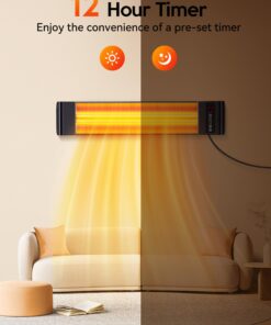 VAGKRI Outdoor Heaters, 1s Heating Electric Infrared Patio Heaters with Remote, 12H Timer, 3 Heat Levels, IP65 Waterproof, Electric Wall Heaters with Tripod Stand for Home, Office, Patio and Garage Black 26 71TBGK0cQfL