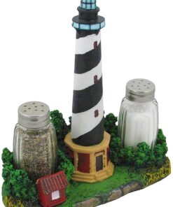 Nautical Cape Hatteras Lighthouse Glass Salt and Pepper Shaker Set Figurine with Holder in Decorative Kitchen Decor Sculptures and Collectible Coastal Gifts 10 71TD6WcP7L