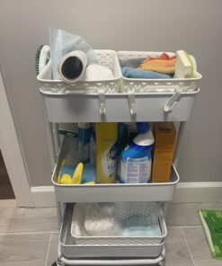 SimpleHouseware Heavy Duty 3-Tier Metal Utility Rolling Cart, White 22 71TDSgNO1FL