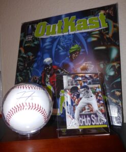 MLB Dark Wood Base Ball and Card Holder,8.2 x 6.5 x 4.7 inches,Multicolor 20 71TDp8qrfdL
