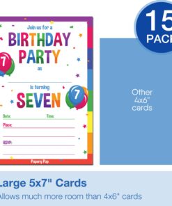 Papery Pop 7th Birthday Party Invitations with Envelopes (15 Count) - 7 Year Old Kids Birthday Invitations for Boys or Girls - Rainbow 13 71TGI4AXIL