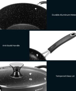 Induction Cookware Set, Pots and Pans Set 10-Piece, AMEGAT Nonstick Pan Set with Lids, Stay-Cool Silicone Handles, Frying Pans, Saucepans & Pot, for All Stoves 14 71TLKmXE1AL