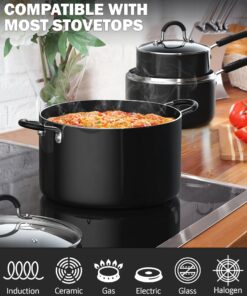 Cook N Home Pots and Pans Nonstick Kitchen Cookware Sets include Saucepan Frying Pan Stockpots 8-Piece, Heavy Gauge, Stay Cool Handle, Black 15 71TLQKqXbSL