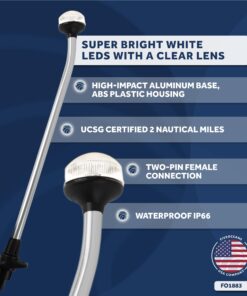 Alternative view of Five Oceans Stern Light, Anchor Light, LED Boat Navigation Lights, Removable Boat Light Pole, 12V DC, USCG 2NM Certified, 24 Inch Fixed Plug-in Mount, for Pontoon, Fishing Boats, Bass Boats - FO1883