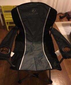 ALPHA CAMP Oversized Camping Folding Chair Heavy Duty Steel Frame Support 350 LBS Collapsible Padded Arm Chair with Cup Holder Quad Lumbar Back Chair Portable for Outdoor/Indoor Black Grey 21 71TNgIylclL