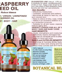 RED RASPBERRY SEED OIL 100% Pure/Natural/Virgin. Cold Pressed/Undiluted Carrier Oil. For Face, Hair and Body. 1 Fl.oz.- 30 ml. by Botanical Beauty 1 Fl Oz (Pack of 1) 16 71TPUp0piwL