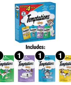TEMPTATIONS Classic Crunchy and Soft Cat Treats Feline Favorite Variety Pack, 3 oz. Pouches,4 Count 4 Count (Pack of 1) 23 71TQFQrkrML