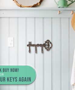 Comfify Decorative Wall Mounted Skeleton Key Holder | Vintage Key with 3 Hooks | Wall Mounted | Rustic Cast Iron | 7.9 x 4.1 |- with Screws and Anchors Rust brown 26 71TRHQ3wKSL