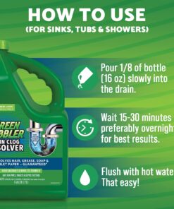 Green Gobbler Drain Clog Remover | Toilet Clog Remover | Dissolve Hair & Organic Materials from Clogged Toilets, Sinks and Drains | Drain Cleaner and Opener, 128 oz 18 71TRrHgIt1L