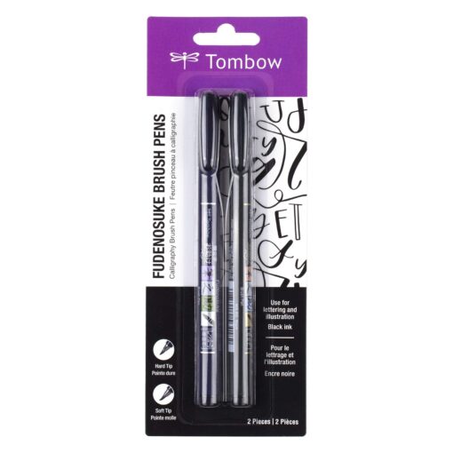 Tombow 62038 Fudenosuke Brush Pen, 2-Pack. Soft and Hard Tip Fudenosuke Brush Pens for Calligraphy and Art Drawings 2 Count (Pack of 1) Black