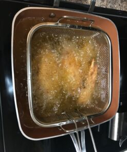 Gotham Steel Nonstick Square Deep Frying Pan, 9.5” Large Cooking Pan with Ceramic Nonstick Coating, 4 Pc Titanium Ceramic with Lid, Basket & Steamer Tray, Dishwasher Safe 37 71TVLqQmLZL