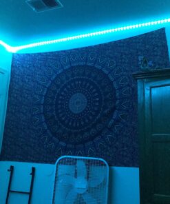 Bless International Handmade Indian hippie Bohemian Psychedelic Peacock Mandala Wall hanging College Dorm Beach Throws Table Cloth Bedding Tapestry (Golden Blue, Twin(54x72Inches)(140x185cms)) Twin (54x72Inches)(140x185cms) Golden Blue 44 71TWCRc8teL