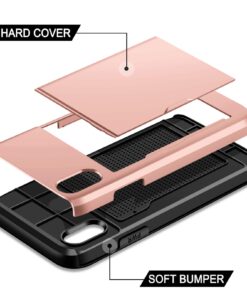 SAMONPOW iPhone X Case, iPhone 10 Case,Hybrid iPhone X Wallet Case Card Holder Shell Heavy Duty Protection Shockproof Anti Scratch Soft Rubber Bumper Cover Case for iPhone X 5.8 inch Rose Gold 21 71TWKWqW6xL