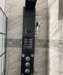 ELLO&ALLO LED Shower Panel Tower System, Hydroelectricity Display Rain Massage with Jets, Brushed Black Brushed Black A 30 71TWRjyxQvL 1