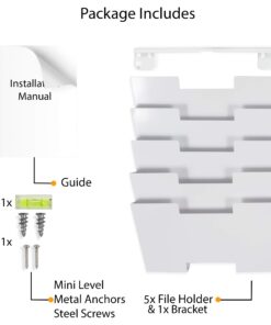 Wallniture Lisbon Metal Wall File Holder Organizer, Wall Mount File Holder, 5-Tier Office Decor and Magazine Holder, File Folders Letter Size White Rack 15 71TWqEYyY4L